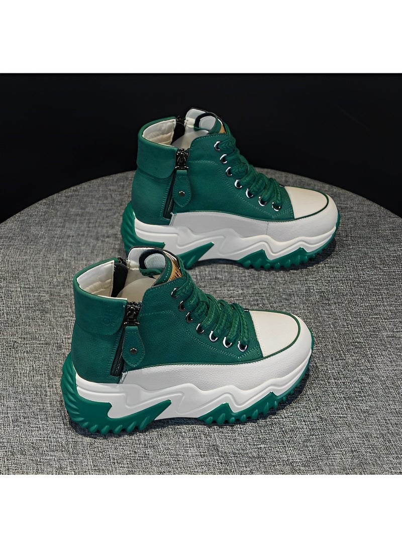 REOCLE Women's Chunky Sneakers Classic High Tops Canvas Shoes Casual Tennis Shoes Height Increasing  Shoes with Stabilizing Support - Image 1