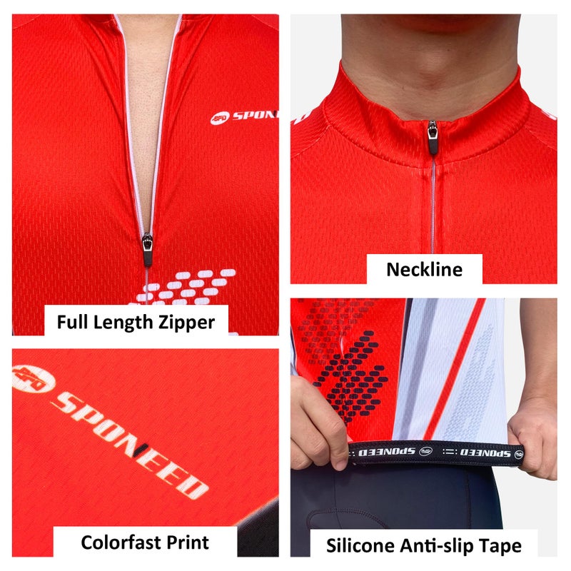 sponeed Bicycling Shirt Cycling Jersey Bike Tops Men Quick Dry Bicycle Jacket L US Red - Image 3