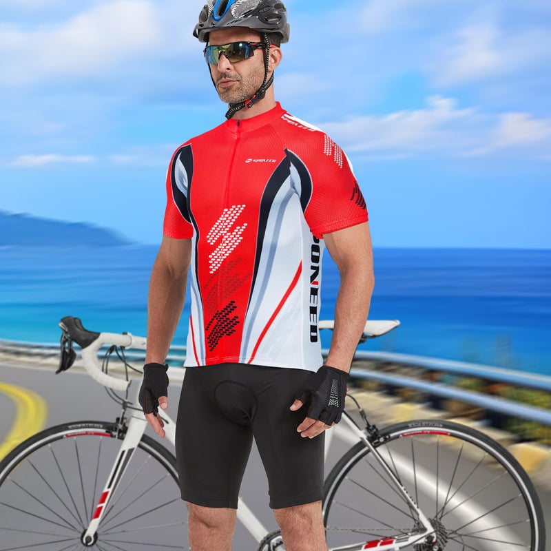 sponeed Bicycling Shirt Cycling Jersey Bike Tops Men Quick Dry Bicycle Jacket L US Red - Image 2