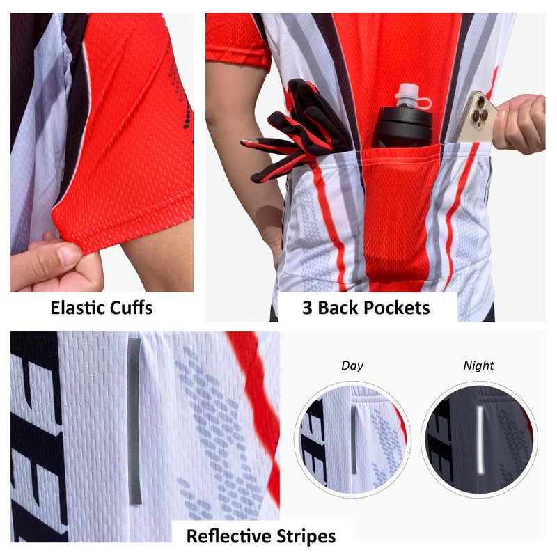 sponeed Bicycling Shirt Cycling Jersey Bike Tops Men Quick Dry Bicycle Jacket L US Red - Image 5