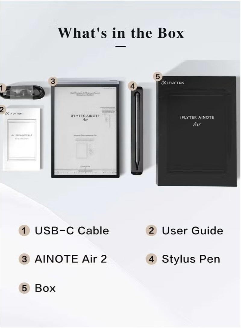 iFLYTEK جهاز iFLYTEK AINOTE Air 2 Ink اللوحي مزود بقلم، وميزة تحويل الصوت إلى نص، وترجمة اللغات، ونظام أندرويد، وكاميرا، وواي فاي وبلوتوث لتدوين الملاحظات والكتابة. - Image 2