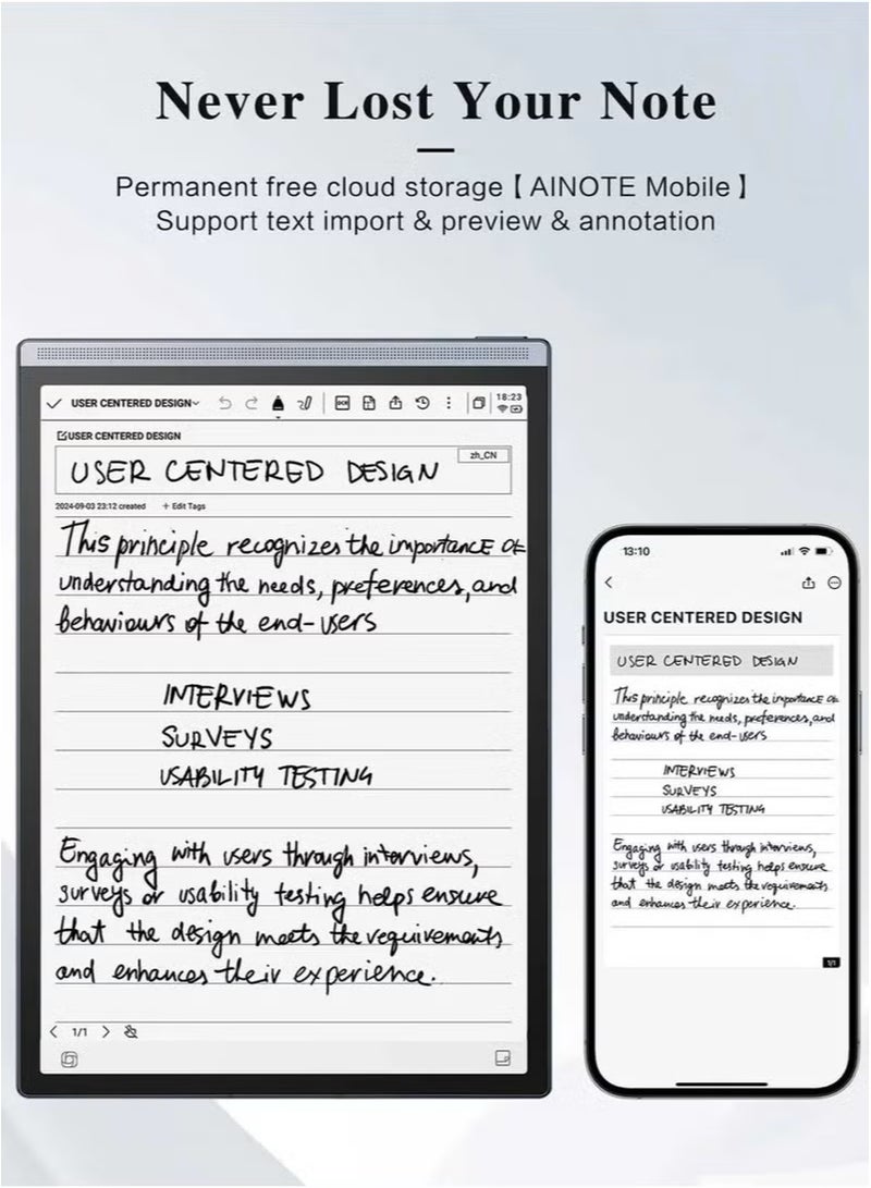 iFLYTEK جهاز iFLYTEK AINOTE Air 2 Ink اللوحي مزود بقلم، وميزة تحويل الصوت إلى نص، وترجمة اللغات، ونظام أندرويد، وكاميرا، وواي فاي وبلوتوث لتدوين الملاحظات والكتابة. - Image 5