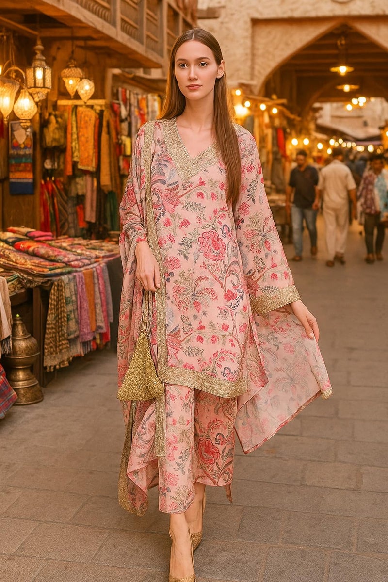 LookMark Women's Cotton Blend Printed Kurta with Pant & Dupatta| Kurta with Pants and Dupatta Set_AZ-LM-KS2186_CG1-S - Image 2