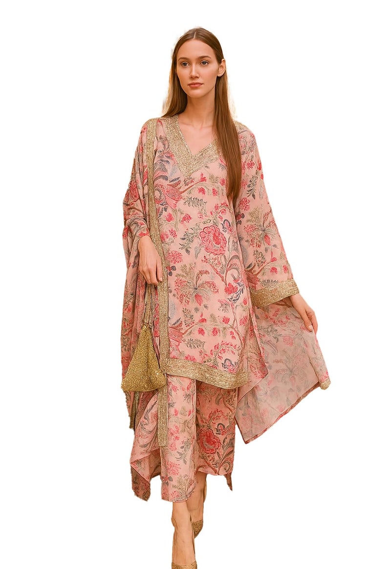 LookMark Women's Cotton Blend Printed Kurta with Pant & Dupatta| Kurta with Pants and Dupatta Set_AZ-LM-KS2186_CG1-S - Image 1