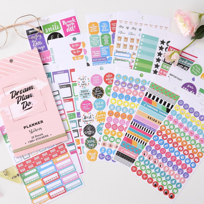 MaaIbok Planner Stickers Pack - 1300+ Unique Planner Stickers on 28 Sheets, The Ultimate Collection for Journaling, Scrapbooking, Water Bottle & Laptop Decoration, for Adults & Teens - Image 2