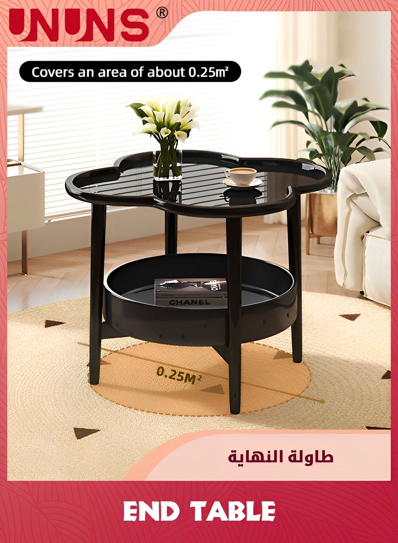 يو إن يو إن أس طاولة جانبية مكونة من طبقتين، طاولة قهوة على شكل زهرة متعددة الطبقات، طاولة أريكة بسيطة وطاولة صينية قابلة للإزالة ومقاومة للماء وطاولة مميزة للاستخدام الداخلي والخارجي لغرفة المعيشة وغرفة النوم (أس - Image 3