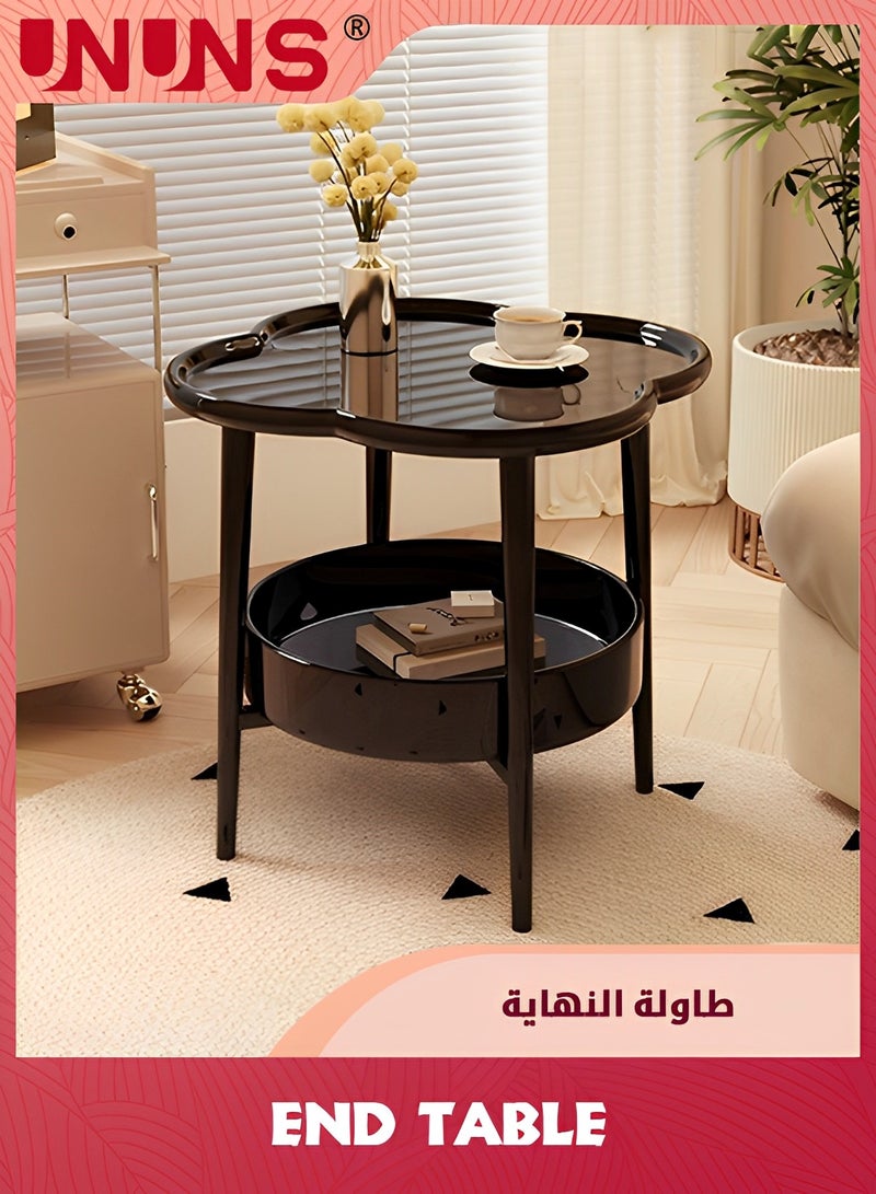 يو إن يو إن أس طاولة جانبية مكونة من طبقتين، طاولة قهوة على شكل زهرة متعددة الطبقات، طاولة أريكة بسيطة وطاولة صينية قابلة للإزالة ومقاومة للماء وطاولة مميزة للاستخدام الداخلي والخارجي لغرفة المعيشة وغرفة النوم (أس - Image 1