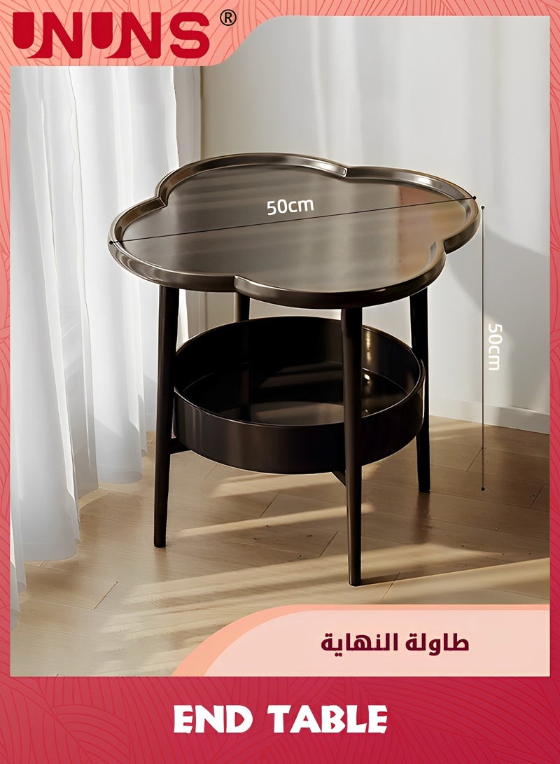 يو إن يو إن أس طاولة جانبية مكونة من طبقتين، طاولة قهوة على شكل زهرة متعددة الطبقات، طاولة أريكة بسيطة وطاولة صينية قابلة للإزالة ومقاومة للماء وطاولة مميزة للاستخدام الداخلي والخارجي لغرفة المعيشة وغرفة النوم (أس - Image 2