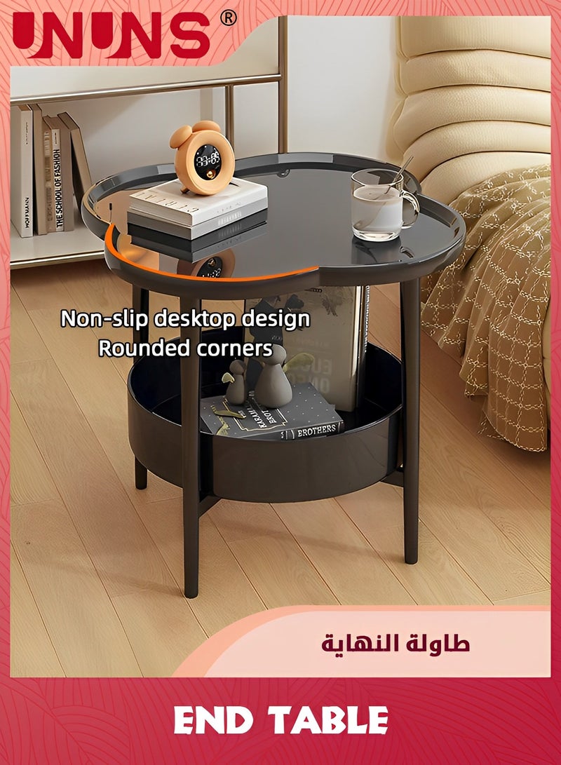 يو إن يو إن أس طاولة جانبية مكونة من طبقتين، طاولة قهوة على شكل زهرة متعددة الطبقات، طاولة أريكة بسيطة وطاولة صينية قابلة للإزالة ومقاومة للماء وطاولة مميزة للاستخدام الداخلي والخارجي لغرفة المعيشة وغرفة النوم (أس - Image 4