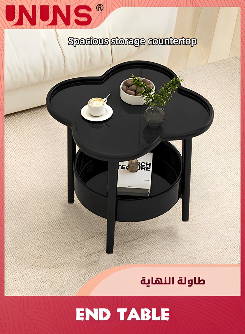 يو إن يو إن أس طاولة جانبية مكونة من طبقتين، طاولة قهوة على شكل زهرة متعددة الطبقات، طاولة أريكة بسيطة وطاولة صينية قابلة للإزالة ومقاومة للماء وطاولة مميزة للاستخدام الداخلي والخارجي لغرفة المعيشة وغرفة النوم (أس - Image 5