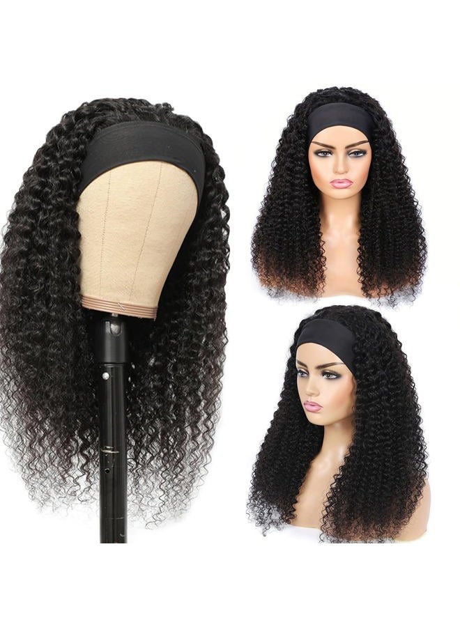 Aiterina Brazilian Curly Headband Wig - 12 Inch Human Hair, Glueless, No Lace Front, Natural Color - Image 3