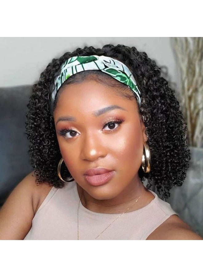 Aiterina Brazilian Curly Headband Wig - 12 Inch Human Hair, Glueless, No Lace Front, Natural Color - Image 1