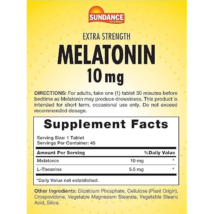 Sundance Melatonin 10mg Tablets | 45 Count | Extra Strength | Vegetarian, Non-GMO, and Gluten Free Supplement - Image 2