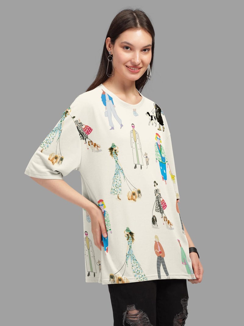 HELLCAT Women Cotton Blend Cream Trendy Printed Oversized T-Shirt, Medium - Image 4