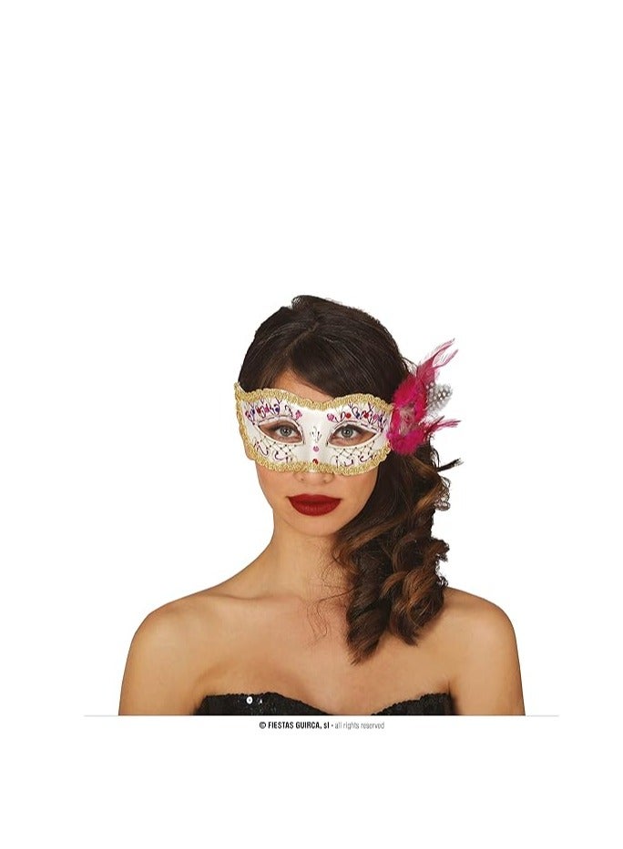 Fiestas Guirca WHITE WITH PINK FEATHER MASK