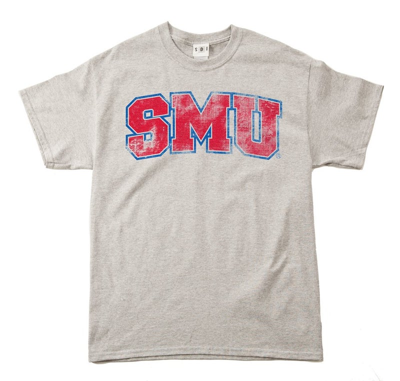 SDI SMU Mustangs 100-Percent Pre-Shrunk Vintage Arch College Short Sleeve Tee, 3X-Large, Sport Grey - Image 1