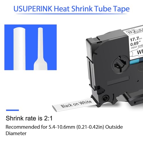SuperInk USUPERINK 5PK Compatible for Brother Ptouch HSe-241 HSe241 HS-241 HS241 Black on White 17.7mm 0.69'' Heat Shrink Tubing for Wire Cable for PT-D400 PT-E500 PT-P700 PT-P710BT PT-P750W Label Maker Tape - Image 2