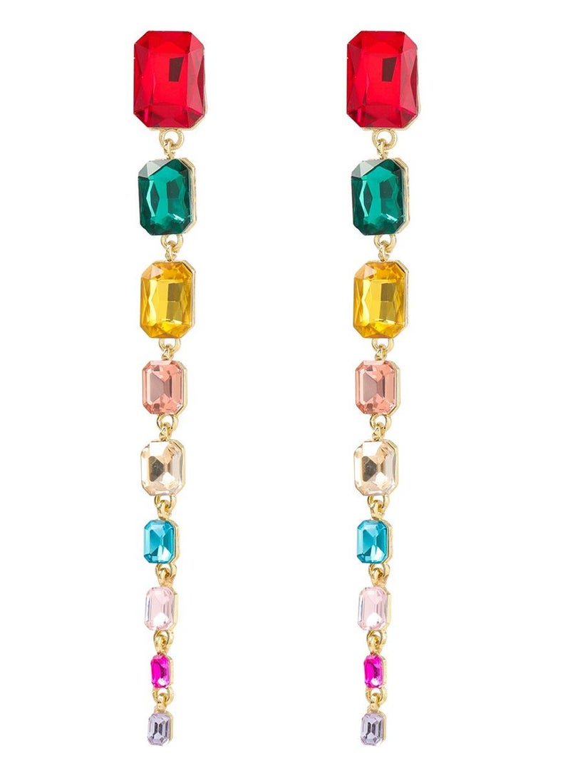 Glamsouq MULTICOLOR LONG STATEMENT DANGLE EARRINGS