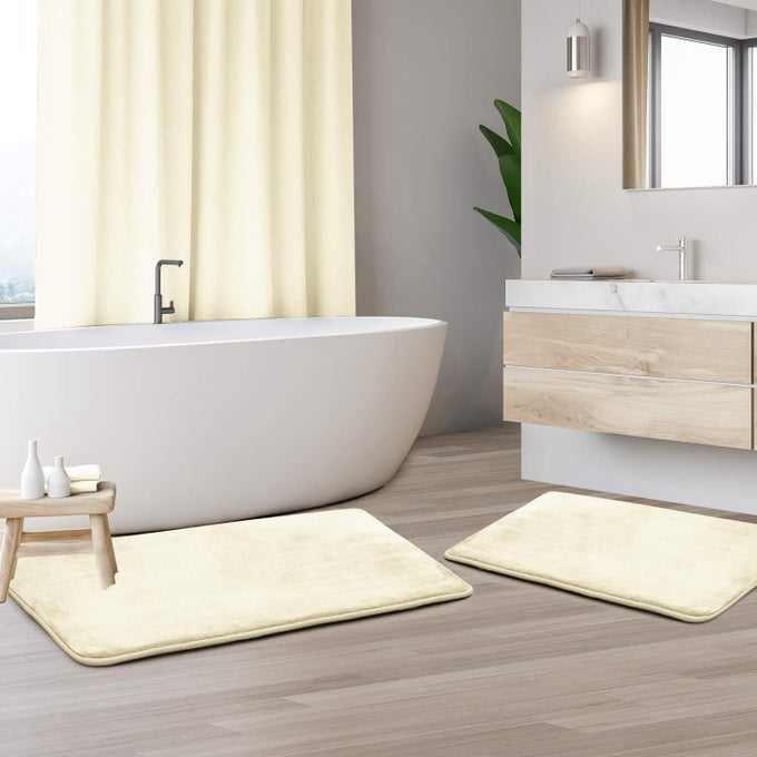 2 PIECE BATHROOM RUG SET MEMORY FOAM BATH MAT SET PLUSH COZY ULTRA SOFT NON SLIP MACHINE WASHABLE QUICK DRY 24 X 17 32 X 20 ALABASTER GLOW