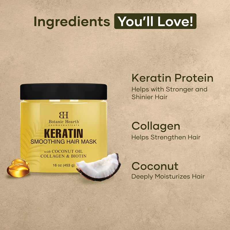 Botanic Hearth Keratin Hair Mask | Biotin, Collagen & Coconut Oil | for Dry Damaged Treated Hair | Restore, Repair, Smoothing, Conditioning & Strengthen All Hair Types | for Men & Women | 16 Oz - Image 2