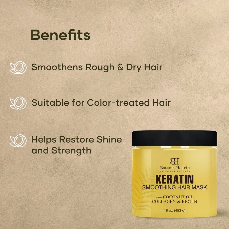 Botanic Hearth Keratin Hair Mask | Biotin, Collagen & Coconut Oil | for Dry Damaged Treated Hair | Restore, Repair, Smoothing, Conditioning & Strengthen All Hair Types | for Men & Women | 16 Oz - Image 3