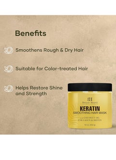 Botanic Hearth Botanic Hearth Keratin Hair Mask - Biotin, Collagen & Coconut Oil - for Dry Damaged Treated Hair - Restore, Repair, Smoothing, Conditioning & Strengthen All Hair Types - for Men & Women - 16 oz  - Image 3