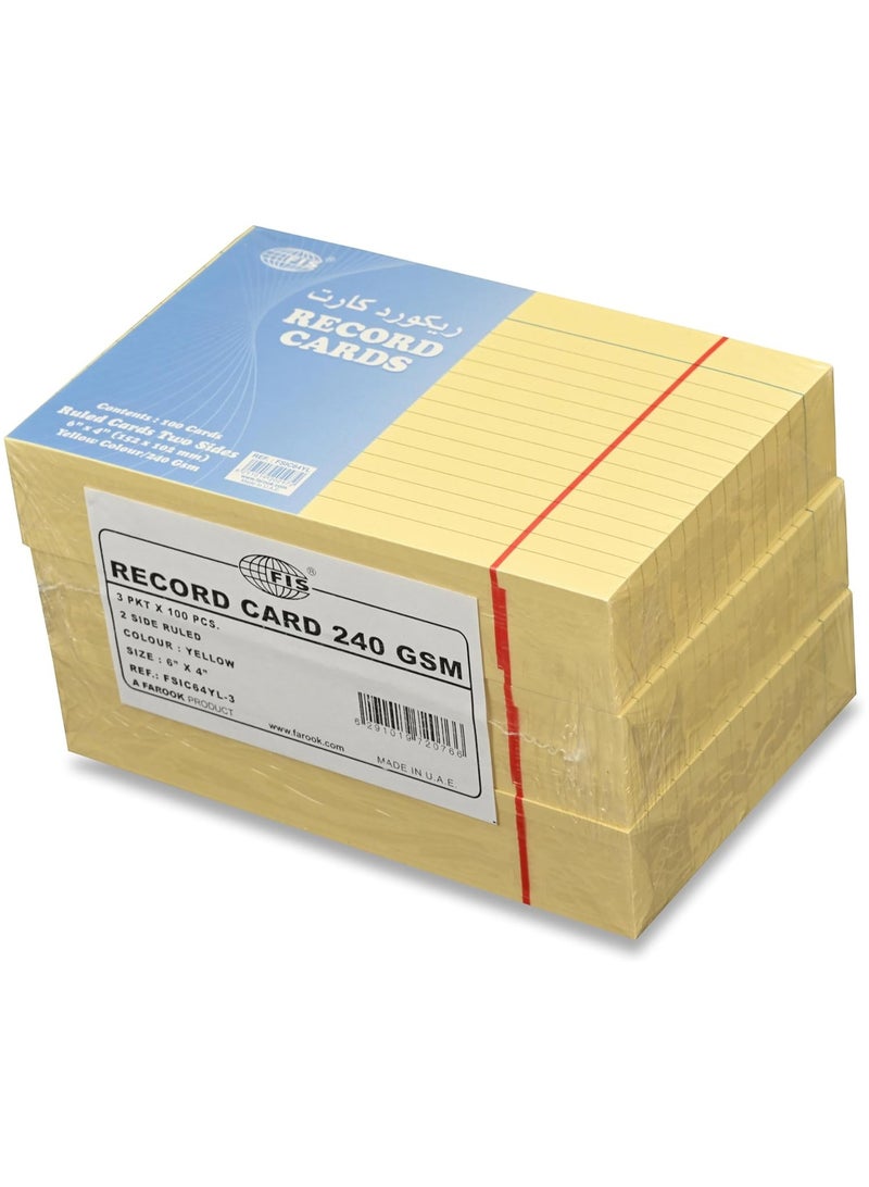 FIS® Ruled Record Cards or Index Cards, Size:6"x4" Inches (152x102mm), Two Sides Single Ruled, 240gsm, 100 Sheets Per Packet, Packet of 3 Pieces, Yellow Color-FSIC64YL-3 - Image 4