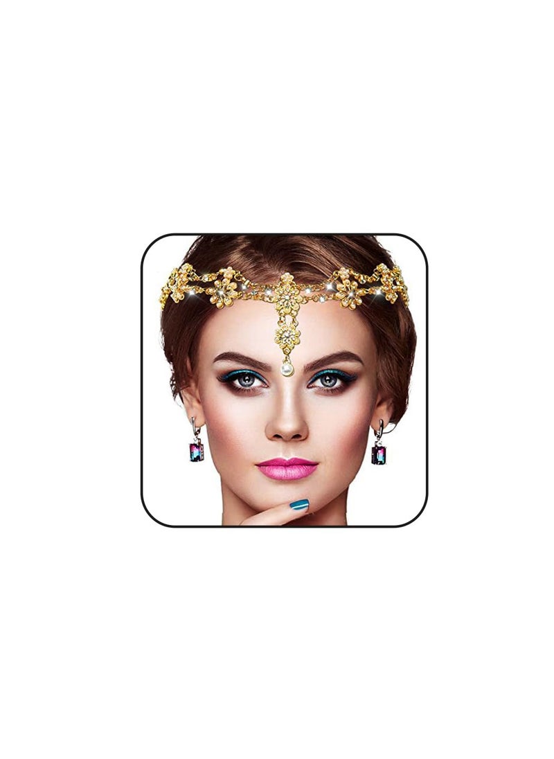 Blindery - Gold Head Chain Jewerly Rhinestone Hair Headpiece Wedding Headband Chain Crystal Hair Accessories for Women - Image 1