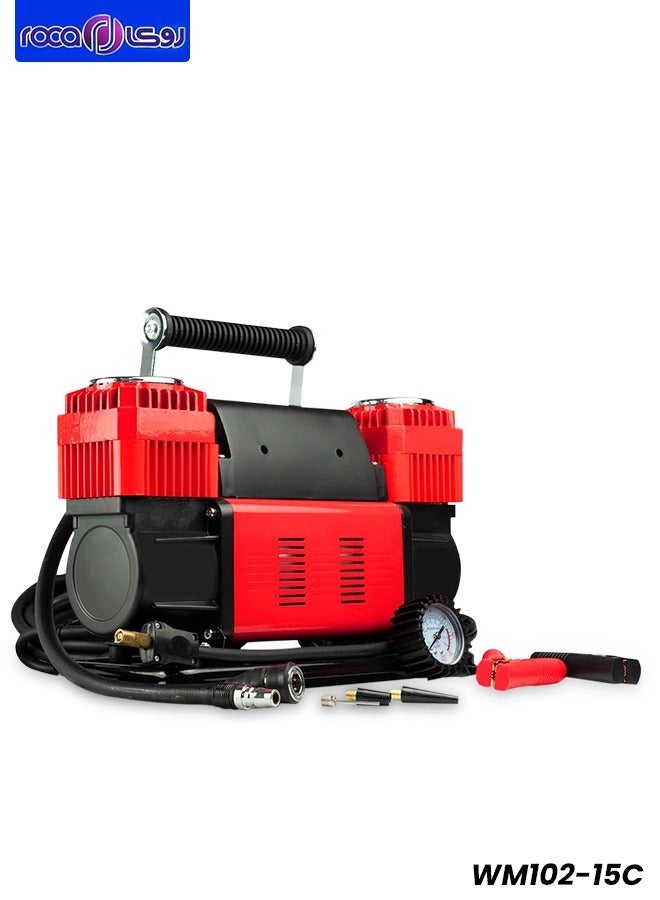 ROCA Portable Air Compressor with Carry Bag – 12V/150psi/90A 300lpm for 26ft coil hose with gauge WM102-15C - Image 1