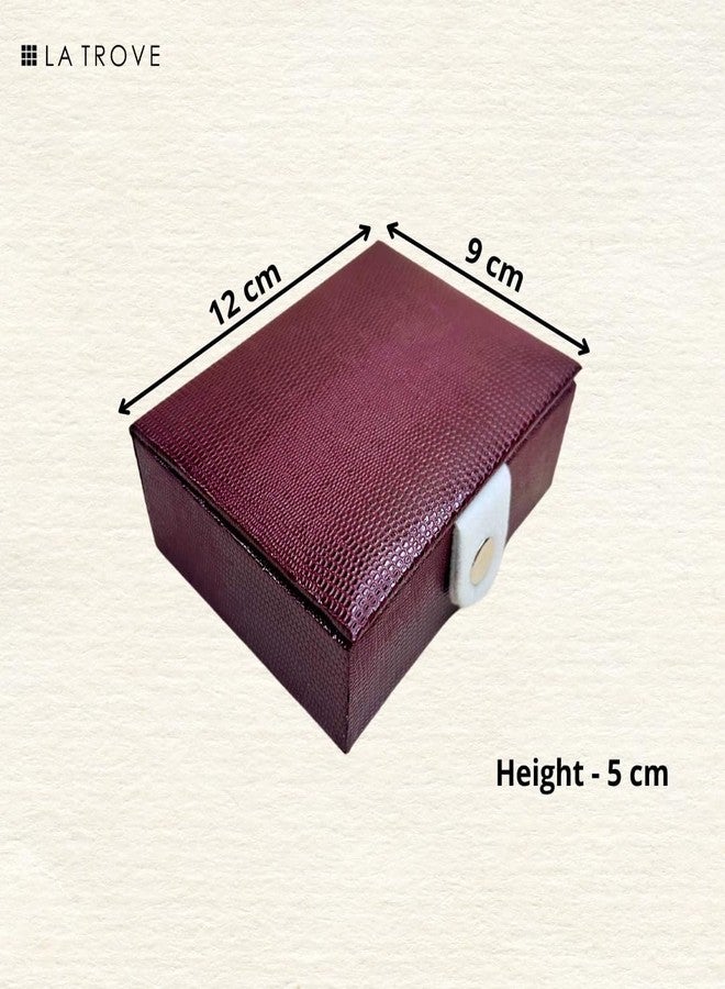 La Trove Small Jewelry Jewellery Box for Women, Compact Ring and Earring Organizer Case, Travel Storage Box with Velvet Lining for Rings Earrings Accessories, Maroon - Image 2