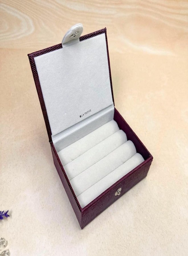 La Trove Small Jewelry Jewellery Box for Women, Compact Ring and Earring Organizer Case, Travel Storage Box with Velvet Lining for Rings Earrings Accessories, Maroon - Image 5