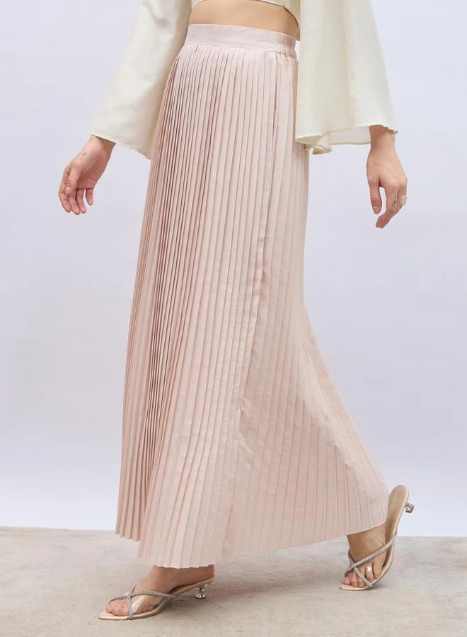 Styli Styli Pleated Flared Maxi Skirt