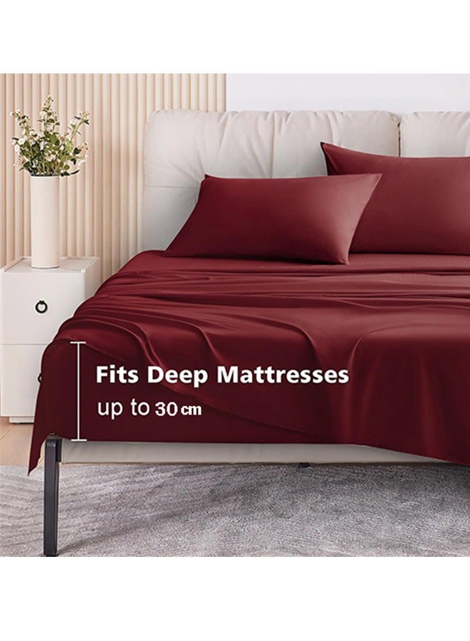snooze Fitted bed sheet set 2Pcs, 100*200 cm, Dark red - Image 2