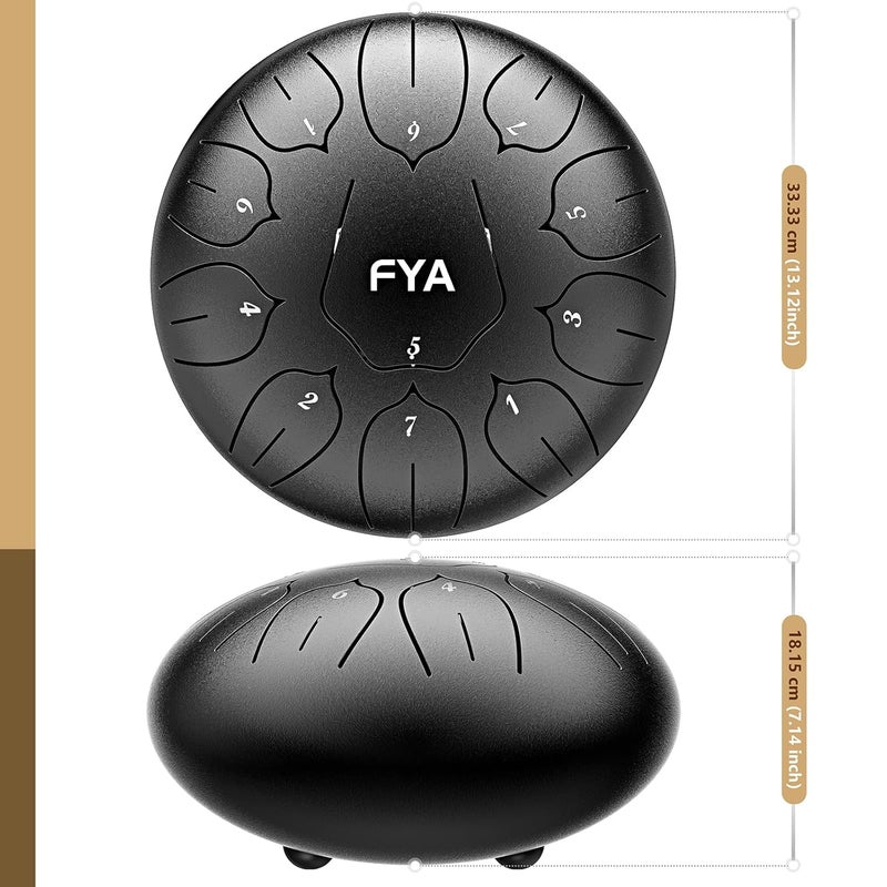FYA 10 Inch Steel Tongue Drum 11 Notes D Major for Kids and Adults with Rubber Mallets, Finger Picks and Padded Travel Bag, Unique Gifts for Him or Her (Black-11 Note 10 Inch) - Image 3
