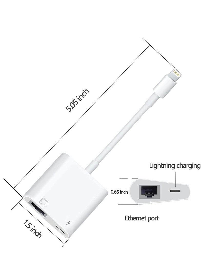 Excefore Lightning to RJ45 Ethernet LAN Network Adapter with Charge Port for Select iPhone, for iPad Models 100Mbps Charging Plug and Play - Image 2
