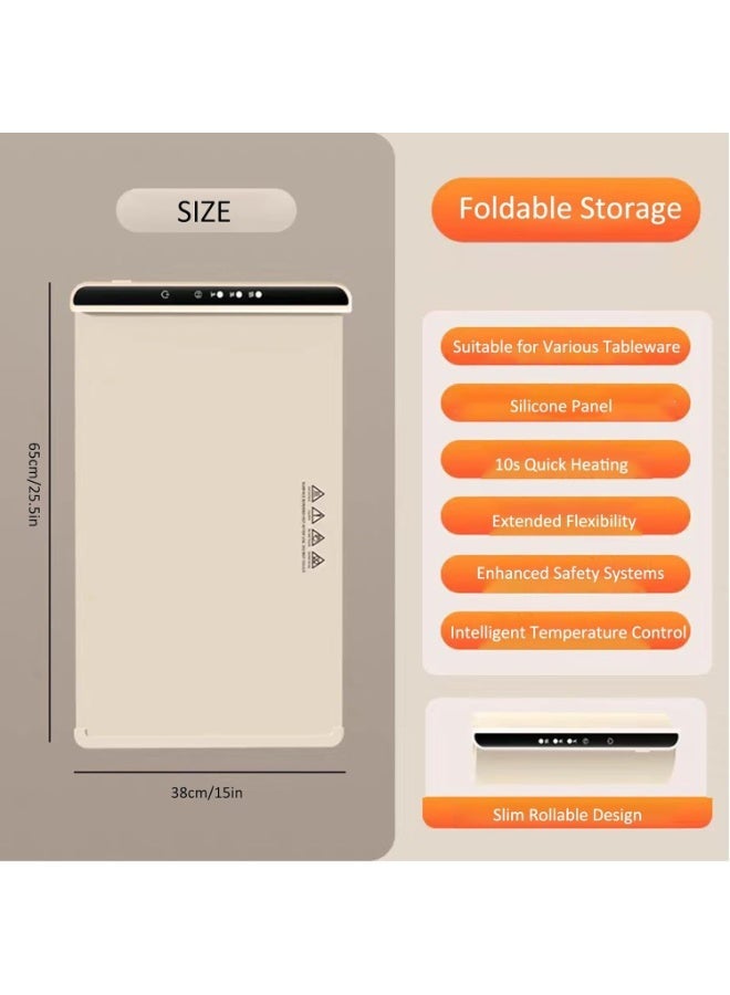 Food Warming Mat with Adjustable 3-Level Temperature Control for Various Tableware - Image 2