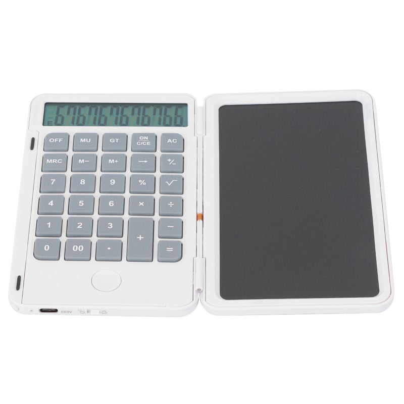 Rechargeable Foldable Pocket Calculator: 12-Digit White LCD Writing Tablet - Eye-Friendly Blue-Light-Free Integrated Design for Office, Students, Meetings & Calls - Image 2