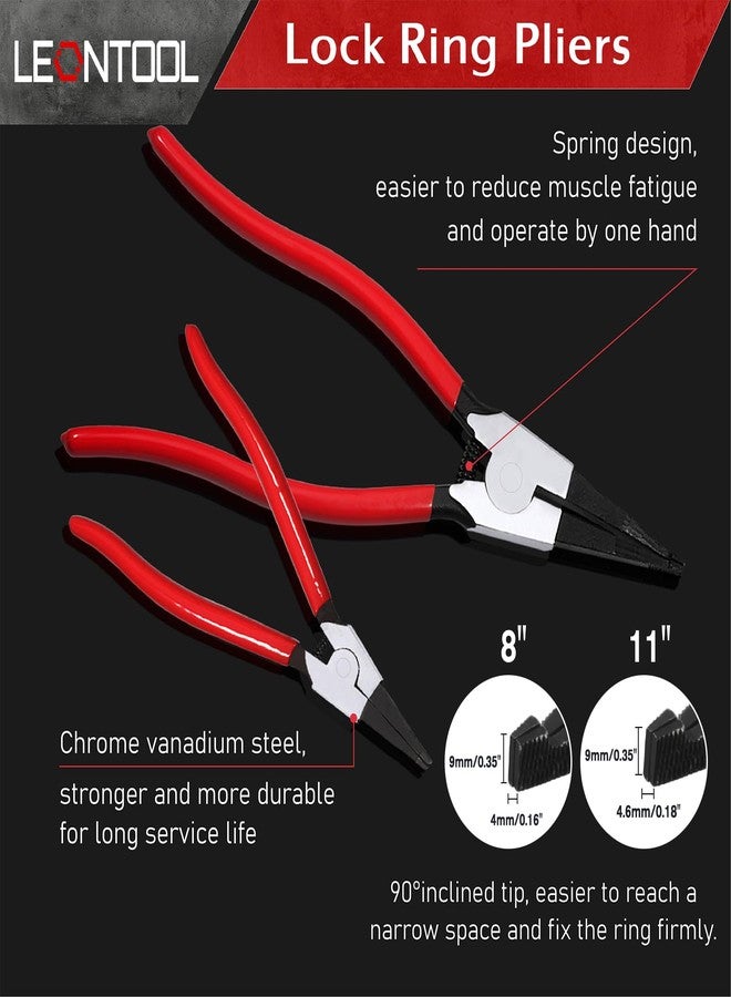 LEONTOOL 2 PCS Heavy Duty Lock Ring Pliers Set Flat Snap Ring Plier Special Circlip Pliers Reverse Retaining Ring Plier for Transmission Transfer Cases Ring Opening - Image 2