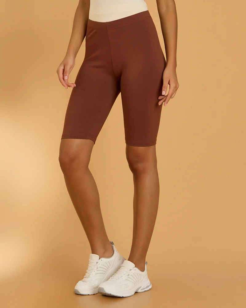 Redtag Women Brown Solid Cycling Shorts