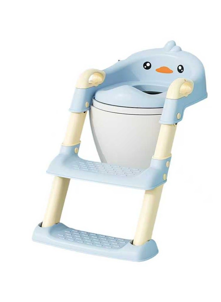 مقعد أطفال مع سلم قابل للتعديل، قابل للتعديل مع وسادة مريحة من البولي يوريثان، تخزين قابل للطي، غير قابل للانزلاق ومستقر، أزرق - Image 1