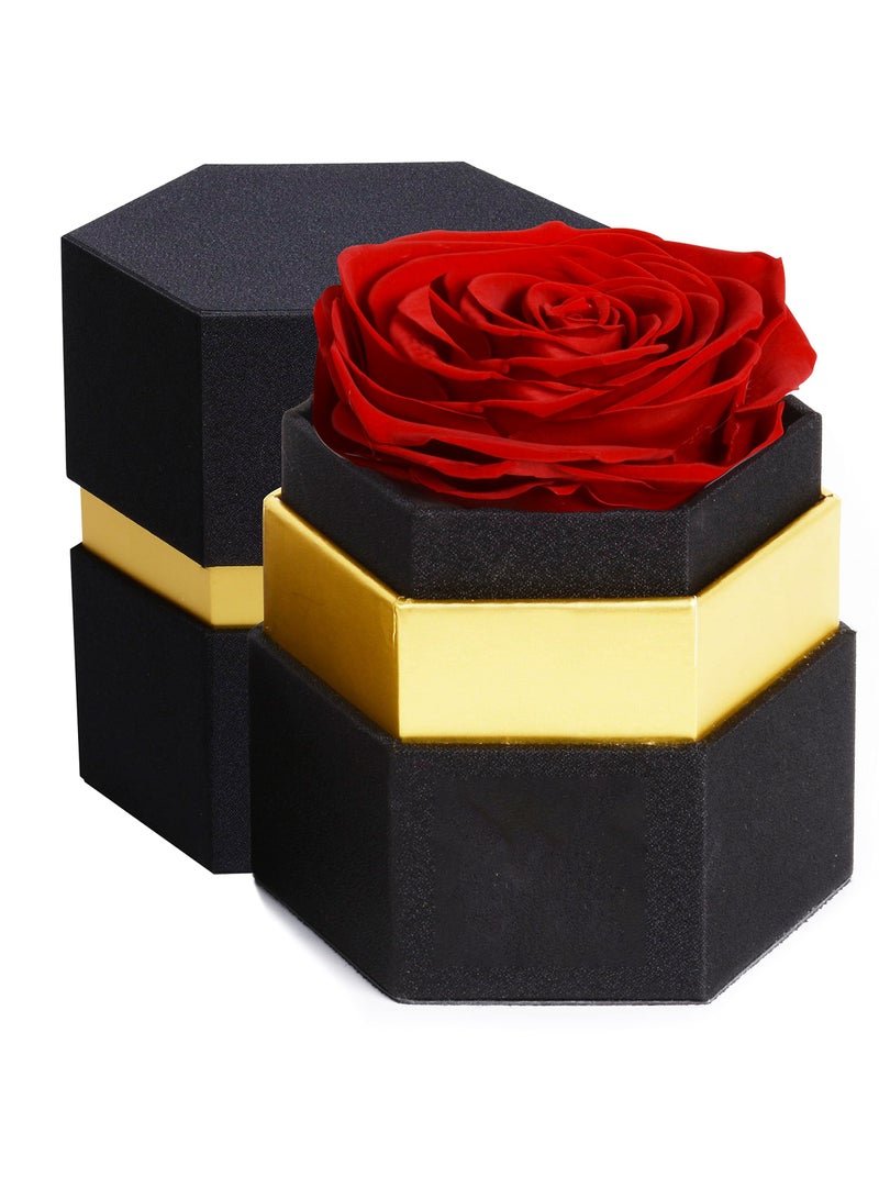 Excefore Hexagon Single Forever Red Rose Box, Preserved Roses in a Box, Immortal Roses in a Box That Last A Year, Eternal Rose Preserved Flowers for Delivery Prime Mothers Day - Image 1