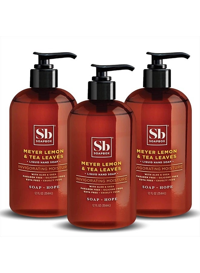 Soapbox Liquid Hand Soap, Meyer Lemon & Tea Leaves - Gentle, Moisturizing Hand Cleanser, Vegan, Cruelty Free Hand Soap for Bathroom and Kitchen, 12oz Pump Bottles (Pack of 3) - Image 1