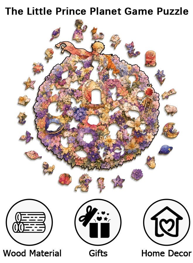 Wffo Wooden Puzzles for Adults - The Little Prince Shaped Game Puzzle - Colorful Wooden Jigsaw - for Party Gathering Learning Preschool Stress Relief Home Family Brain Tester Hobby, Home Decorative Picture - 80 Pieces/8.3*7.3In - Image 1