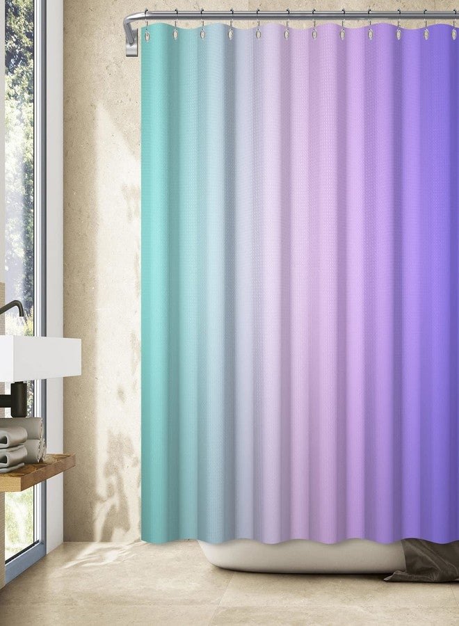 Uiiooazy Rainbow Waffle Shower Curtain for Girls Gradient Blue Purple Bathtub Curtain for Bathroom Decoration Luxury Polyester Fabric Shower Curtains with Stainless Still Hooks 72x72 inches - Image 2
