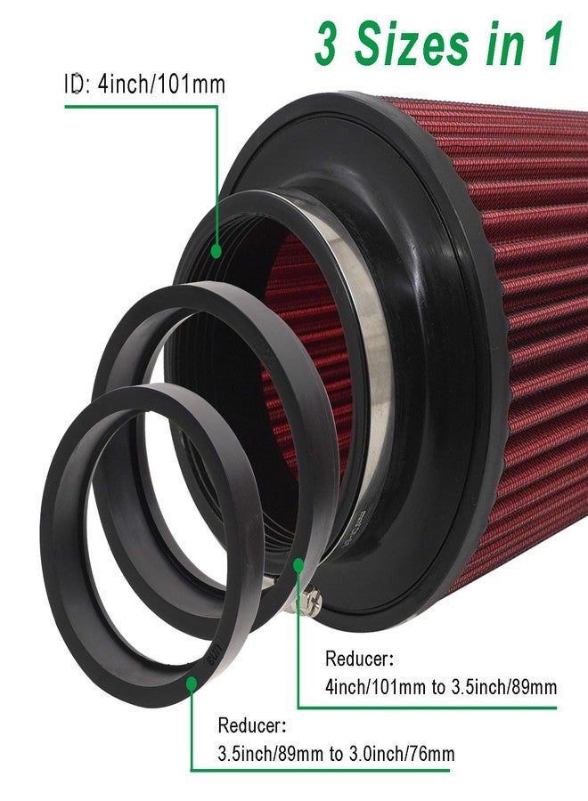 RIAYOOE 3 3.5 4 inch Cold Air Intake Filter 76mm 89mm 101mm Performance Cone Air Filters Universal for Racing Sport Car 3 Sizes in 1, XH-UN101-101-RD, A-4in-Red - Image 2