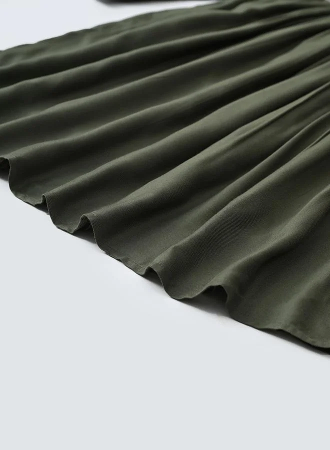 BELLA MODA Bella Moda Embroidered Tie-Up Neck Knee-Length Dress