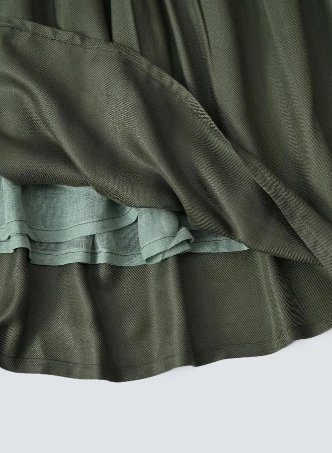 BELLA MODA Bella Moda Embroidered Tie-Up Neck Knee-Length Dress