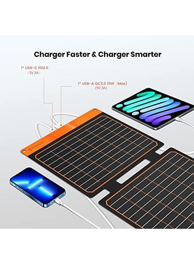 FlexSolar 5V 20W Portable Solar Charger for Camping, IP67 Waterproof Portable Solar Panel with USB A QC3.0 and USB C Output, Compatible with Smartphones, iPad, Power Bank for Outdoor Camping Survival - Image 3
