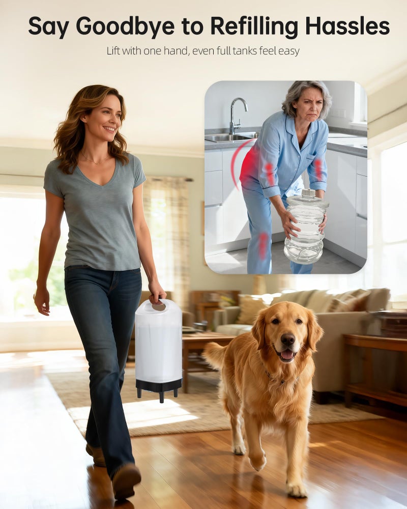 lesotc Automatic Dog Water Bowl Dispenser - 2.4 Gallon Gravity Pet Water Dispenser with 304 Stainless Steel Bowl, Dog Auto Feeders Bowls Self Waterer, Easy-Carry Handle for Large Dogs & Cats, Multi-Pet Home - Image 3