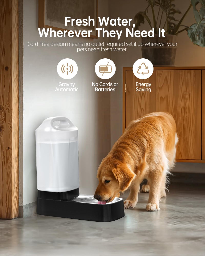 lesotc Automatic Dog Water Bowl Dispenser - 2.4 Gallon Gravity Pet Water Dispenser with 304 Stainless Steel Bowl, Dog Auto Feeders Bowls Self Waterer, Easy-Carry Handle for Large Dogs & Cats, Multi-Pet Home - Image 5